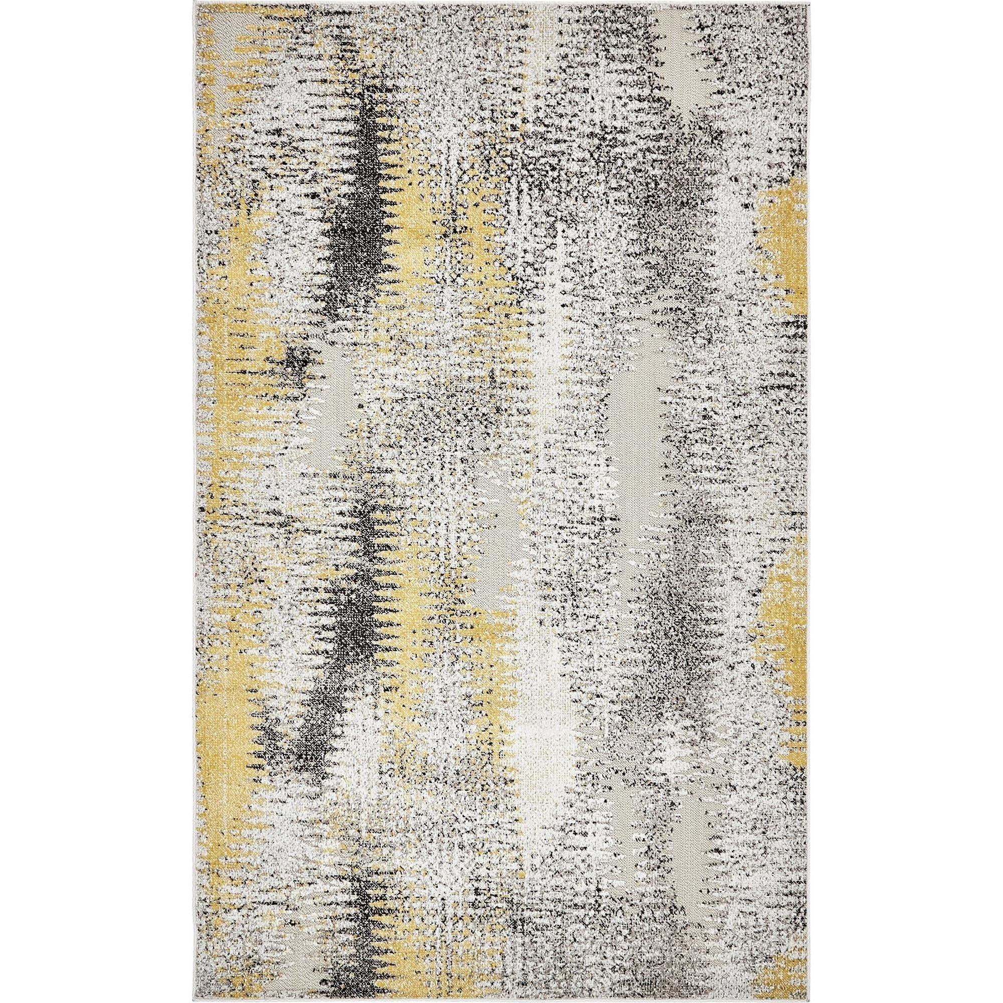 Ivory Abstract Synthetic 5x8 Outdoor Modern Rug