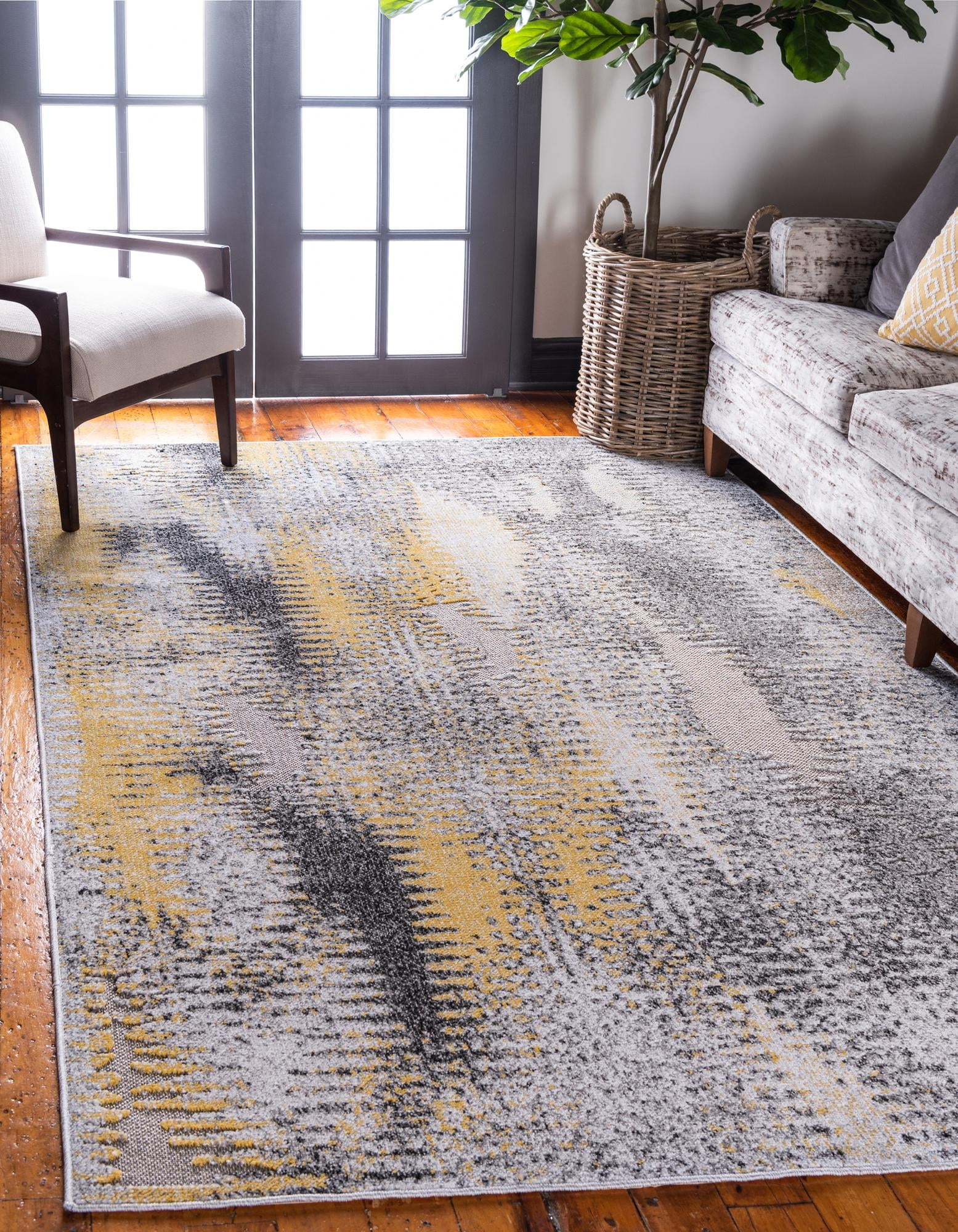 Ivory Abstract Synthetic 5x8 Outdoor Modern Rug