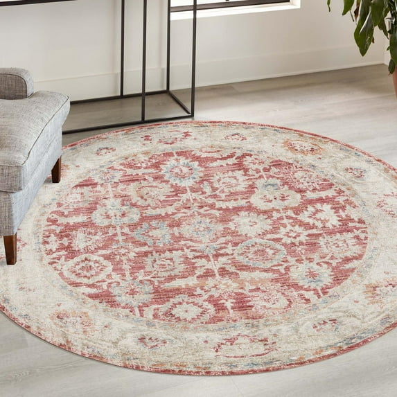 Unique Loom Noble Collection Area Rug - Alexander (3' 10" Round Red/Blue)
