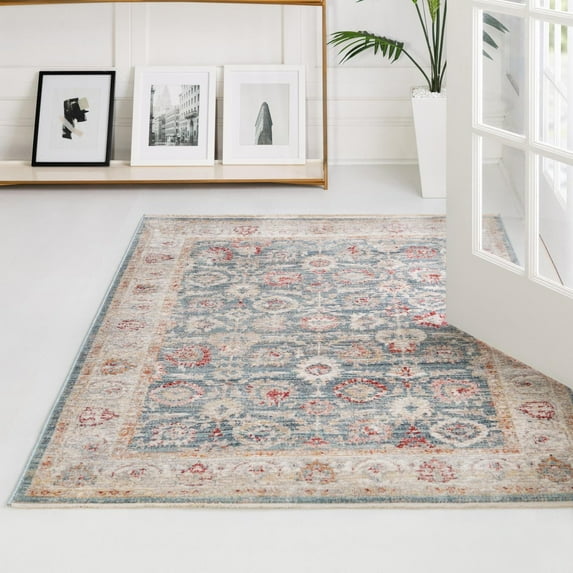 Unique Loom Noble Collection Area Rug - Alexander (4' x 5' 7" Rectangle Blue/Ivory)