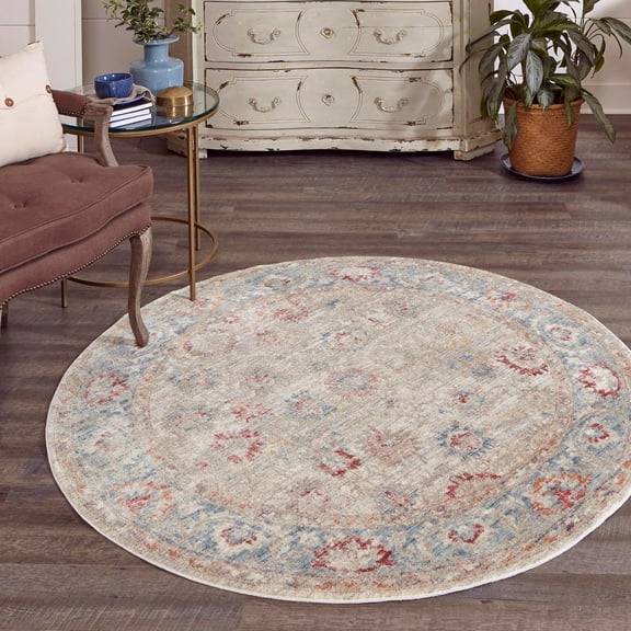 Unique Loom Noble Collection Area Rug - Alexander (5' 1" Round Ivory/Blue)