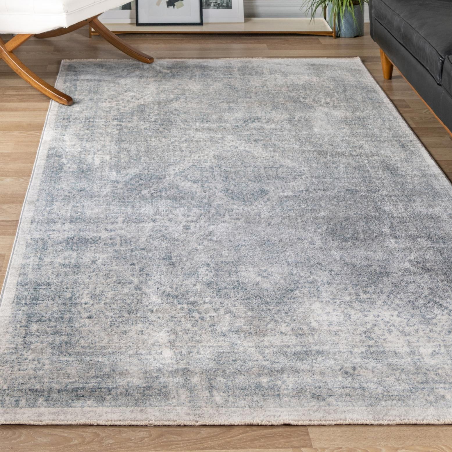 Gray and Light Blue 10' x 14' Synthetic Rectangular Rug