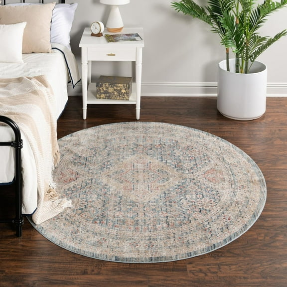 Unique Loom Noble Collection Area Rug - Elizabeth (5' 1" Round Blue/Gray)