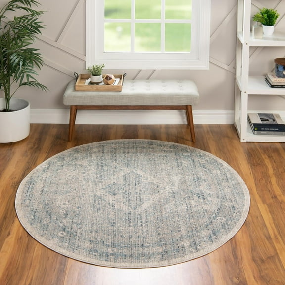 Unique Loom Noble Collection Area Rug - Elizabeth (5' 1" Round Gray/Light Blue)