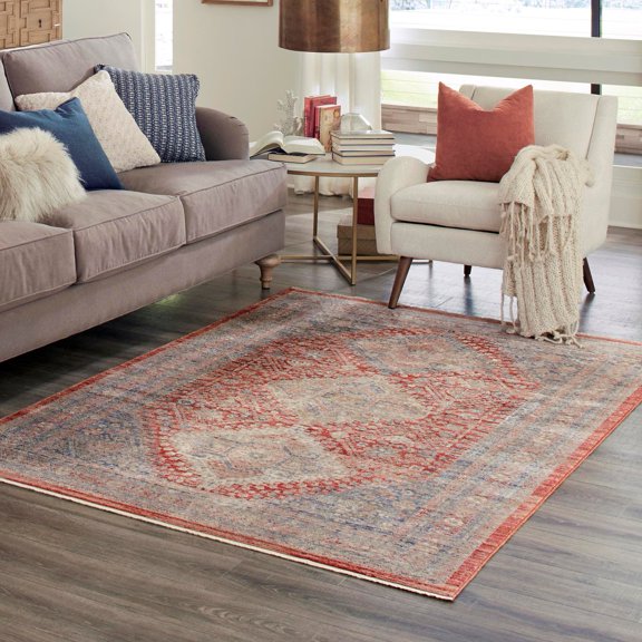 Unique Loom Noble Collection Area Rug - Elizabeth (5' 1" x 7' 10" Rectangle Red/Blue)