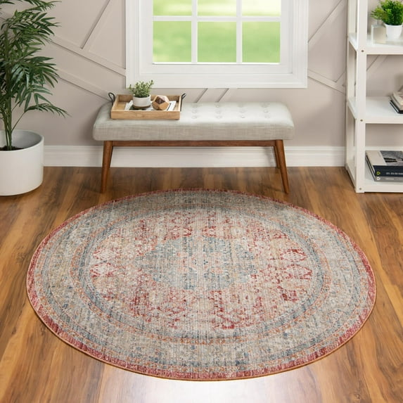 Unique Loom Noble Collection Area Rug - Henry (3' 10" Round Red/Blue)