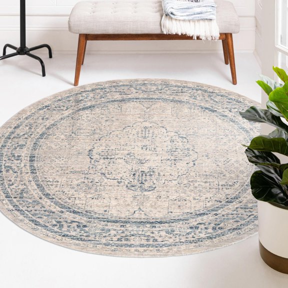 Unique Loom Noble Collection Area Rug - Henry (5' 1" Round Ivory/Gray)
