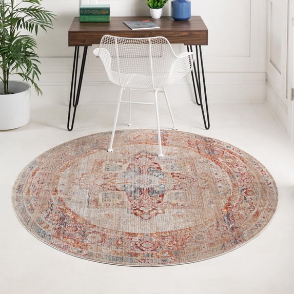 Unique Loom Noble Collection Area Rug - Victoria (3' 10" Round Multi/Beige)