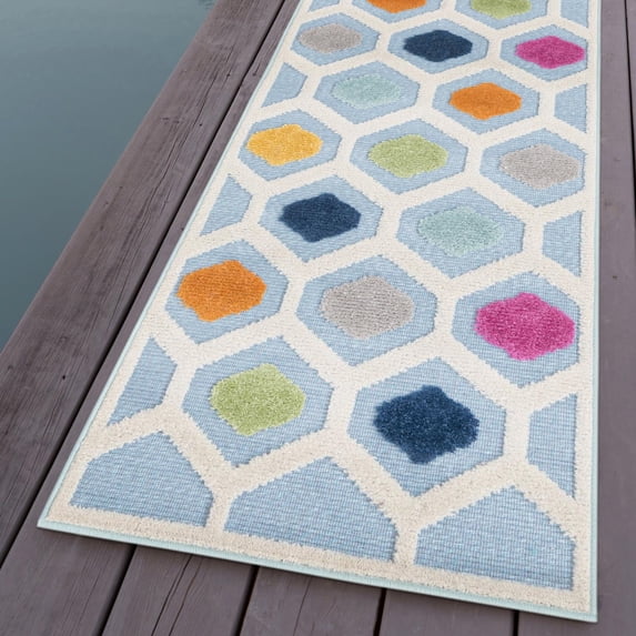 Unique Loom Aruba Outdoor Collection Area Rug - Noord (2' x 6' Runner Blue/Gray)