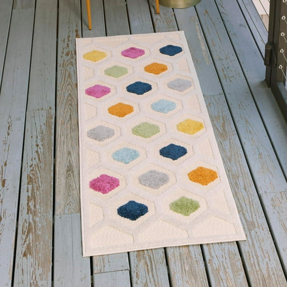 Unique Loom Aruba Outdoor Collection Area Rug - Noord (2' x 8' Runner Beige/Ivory)