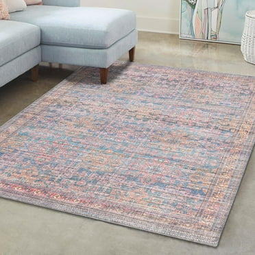 Unique Loom Nostalgia Collection Area Rug - Bliss (5' 3" x 8' Rectangle Antique Blue/Orange)