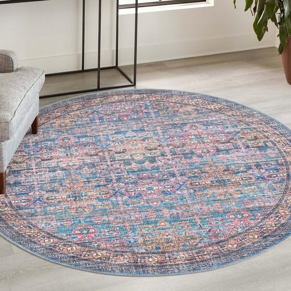 Unique Loom Nostalgia Collection Area Rug - Bliss (7' 10" Round Antique Blue/Orange)