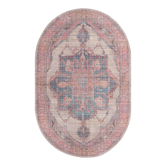 Unique Loom Nostalgia Collection Area Rug - Ella (5' 3" x 8' Oval Antique Beige/Blue)