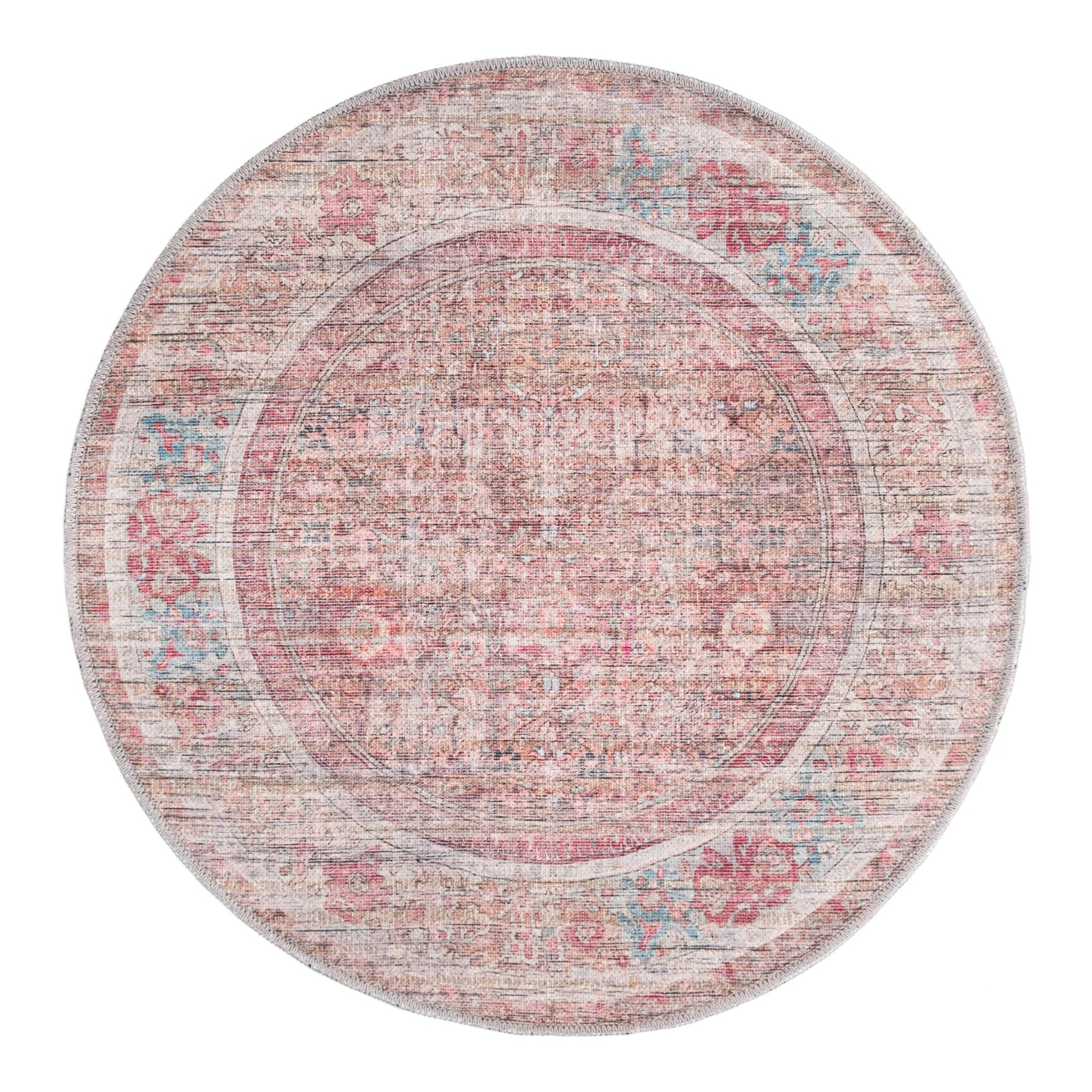 Rustic Charm Rust Red and Brown Round Synthetic Rug