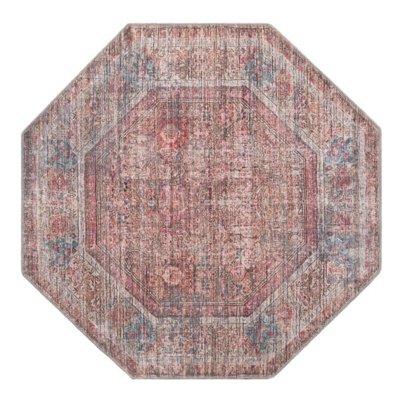 Unique Loom Nostalgia Collection Area Rug - Euphoria (5' 3" Octagon Rust Red and Brown/Beige)