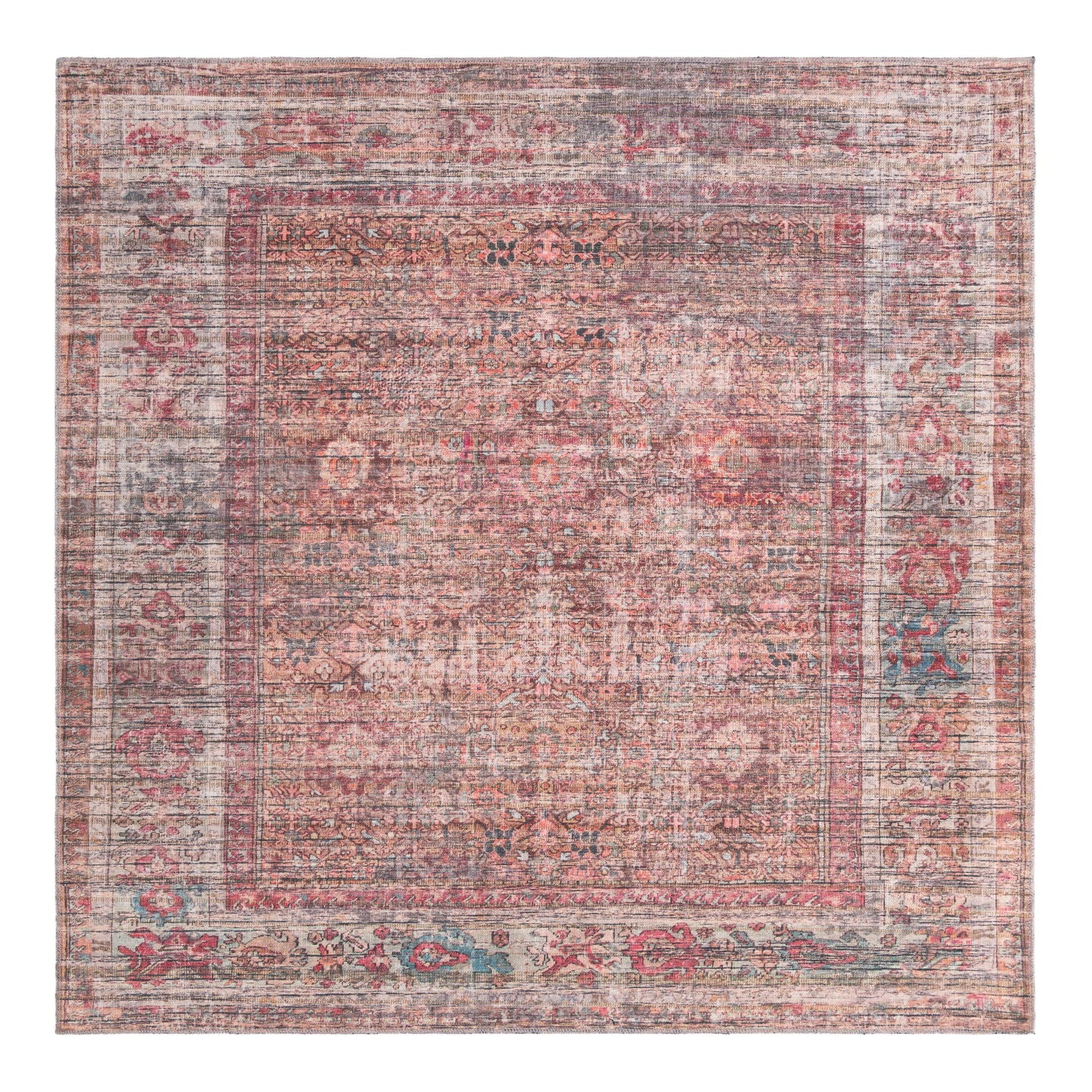 Modern Rust Red and Brown Synthetic Square Rug