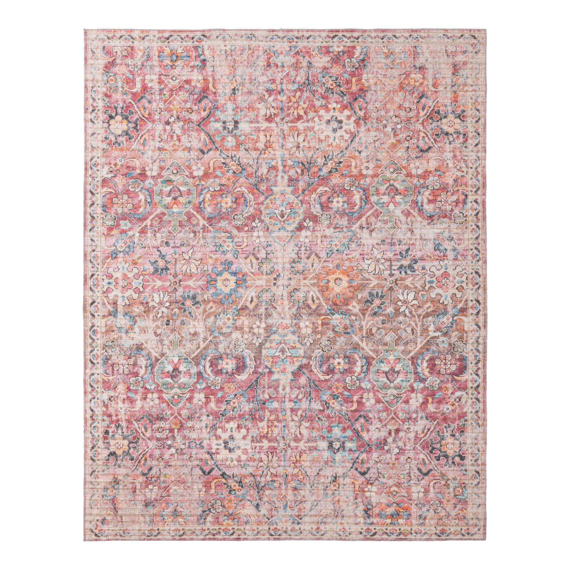 Ivory and Pink Rectangular Washable Flatweave Area Rug 8' x 10'