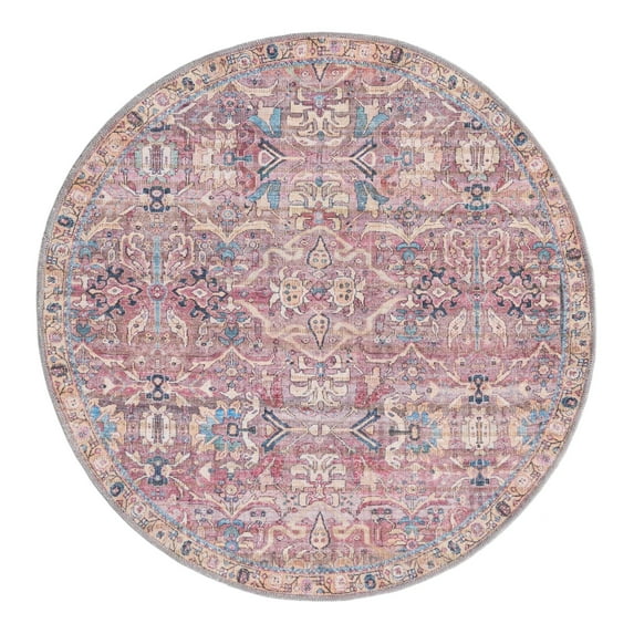 Unique Loom Nostalgia Collection Area Rug - Katie (4' 1" Round Pink/Blue)