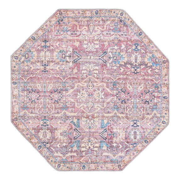 Unique Loom Nostalgia Collection Area Rug - Katie (5' 3" Octagon Pink/Blue)