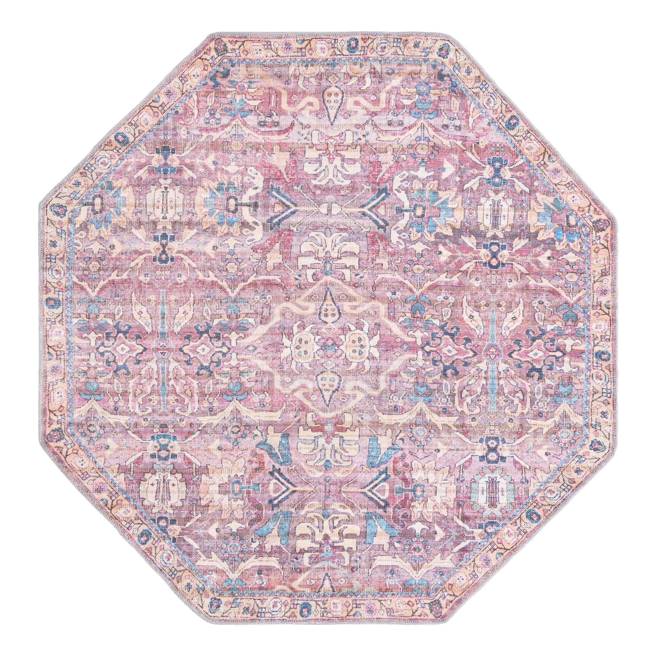 Nostalgia Octagon Pink Easy-Care Synthetic Area Rug