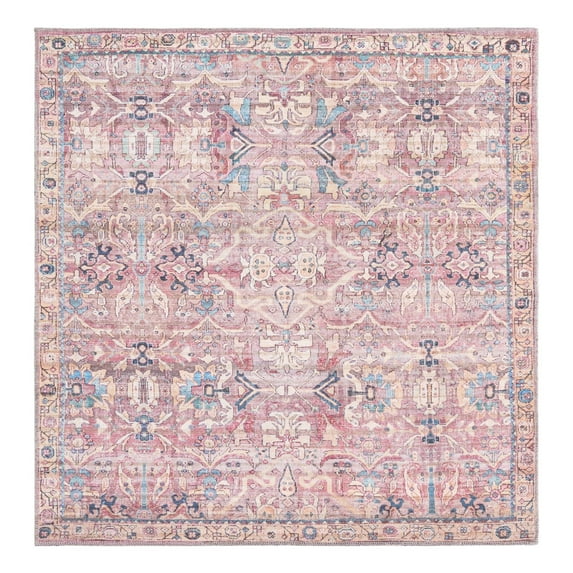 Unique Loom Nostalgia Collection Area Rug - Katie (5' 3" Square Pink/Blue)