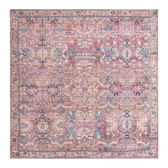 Unique Loom Nostalgia Collection Area Rug - Katie (7' 3" Square Pink/Blue)