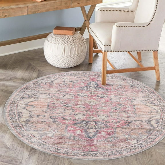 Unique Loom Nostalgia Collection Area Rug - Meknes (4' 1" Round Beige pink/Ivory)