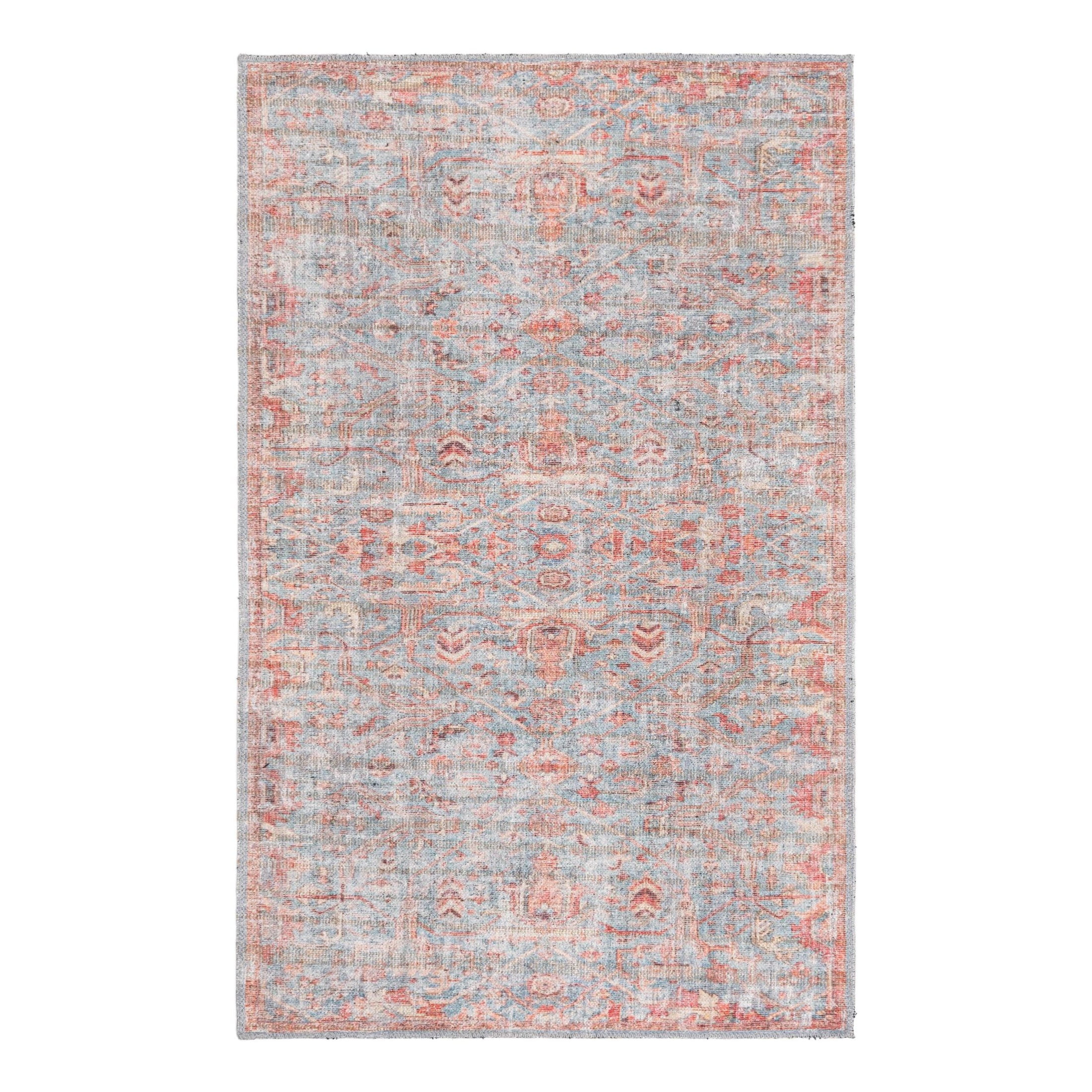 Blue Rectangular Flat Woven Washable Synthetic Rug