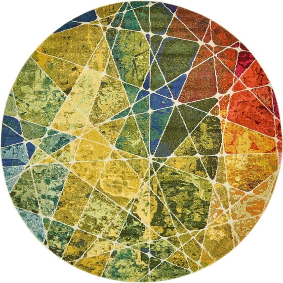 Unique Loom Nova Estrella Rug Multi/Blue 8' Round Geometric Modern Perfect For Dining Room Entryway Bed Room