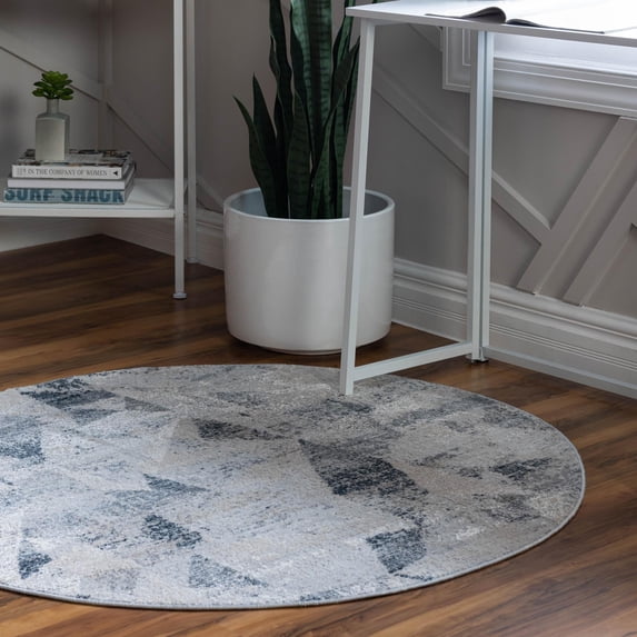 Unique Loom Caspian Collection Area Rug - Nowshahr (4' 1" Round Gray/Ivory)