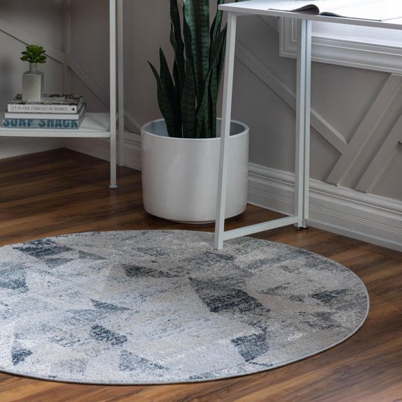 Unique Loom Caspian Collection Area Rug - Nowshahr (4' 1" Round Gray/Ivory)