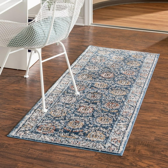 Unique Loom Nyla Collection Area Rug - Princess (2' x 6' Runner Blue/Dark Gray)