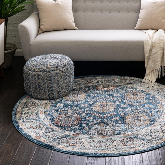 Unique Loom Nyla Collection Area Rug - Princess (3' 3" Round Blue/Dark Gray)