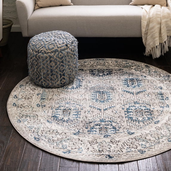 Unique Loom Nyla Collection Area Rug - Princess (3' 3" Round Gray/Cream)