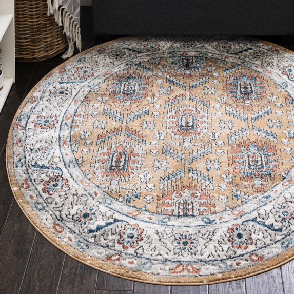 Unique Loom Nyla Collection Area Rug - Princess (3' 3" Round Mustard Yellow/Dark Gray)
