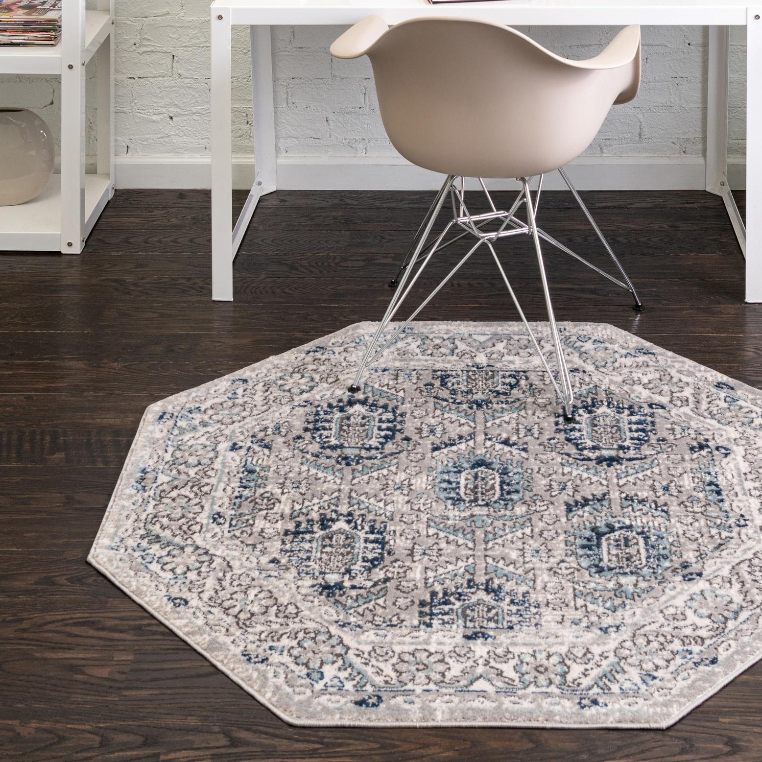 Unique Loom Nyla Collection Area Rug - Princess (4' Octagon Gray/Cream ...