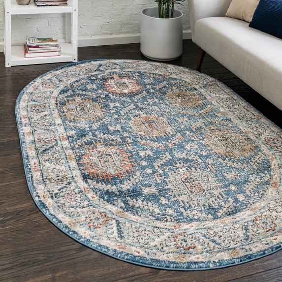 Unique Loom Nyla Collection Area Rug - Princess (4' x 6' Oval Blue/Dark Gray)
