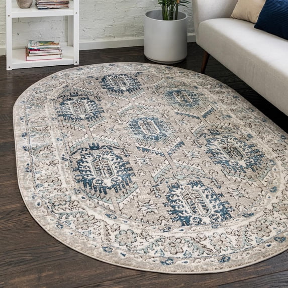 Unique Loom Nyla Collection Area Rug - Princess (4' x 6' Oval Gray/Cream)