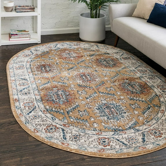 Unique Loom Nyla Collection Area Rug - Princess (4' x 6' Oval Mustard Yellow/Dark Gray)