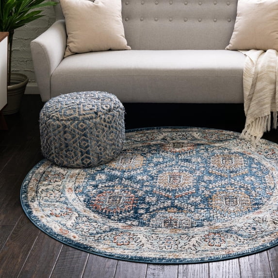 Unique Loom Nyla Collection Area Rug - Princess (5' 3" Round Blue/Dark Gray)