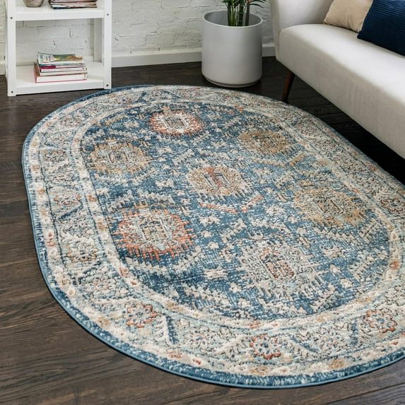 Unique Loom Nyla Collection Area Rug - Princess (5' 3" x 8' Oval Blue/Dark Gray)