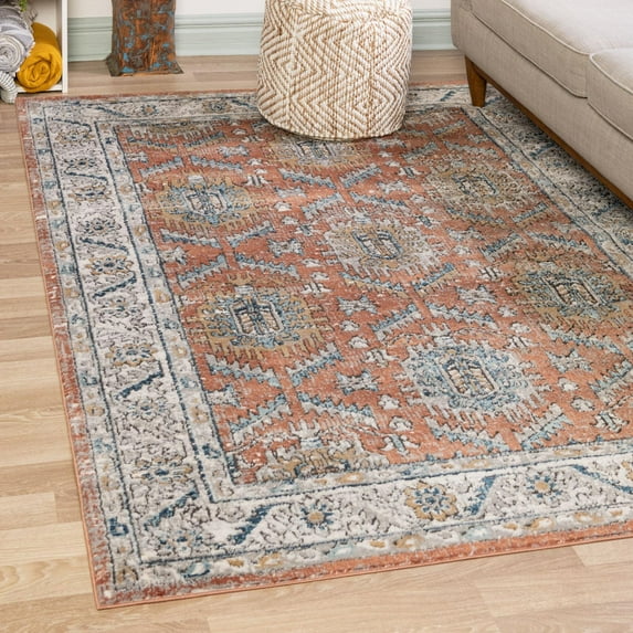 Unique Loom Nyla Collection Area Rug - Princess (6' x 9' Rectangle Salmon Pink/Dark Gray)