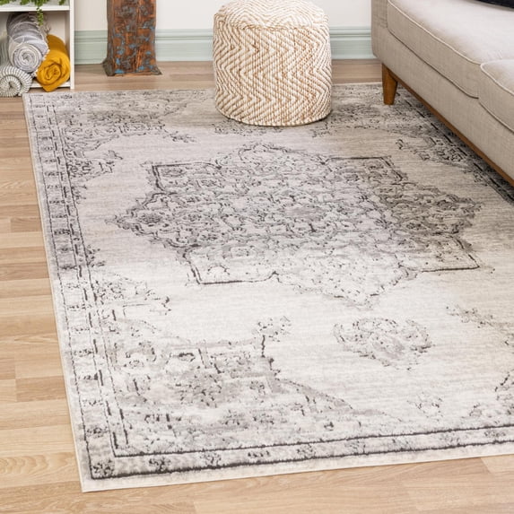 Unique Loom Nyla Collection Area Rug - Smile (10' x 14' Rectangle Ivory/Gray)