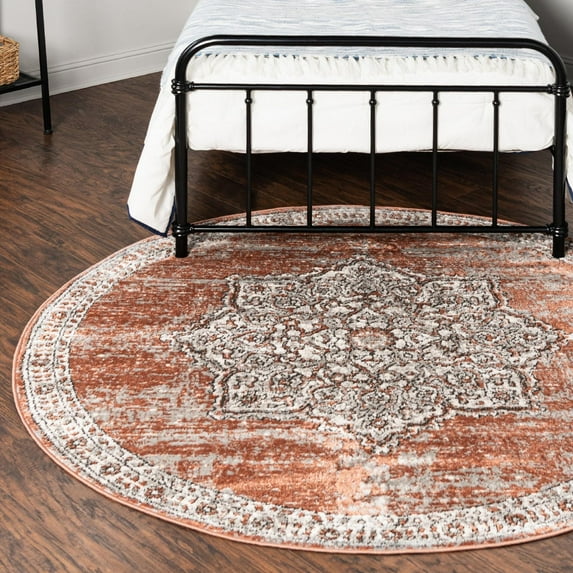 Unique Loom Nyla Collection Area Rug - Smile (12' Round Salmon Pink/Black)