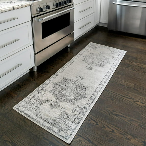 Unique Loom Nyla Collection Area Rug - Smile (2' x 6' Runner Ivory/Gray)