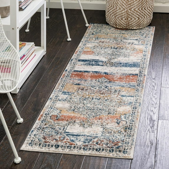 Unique Loom Nyla Collection Area Rug - Smile (2' x 6' Runner Multi/Gray)