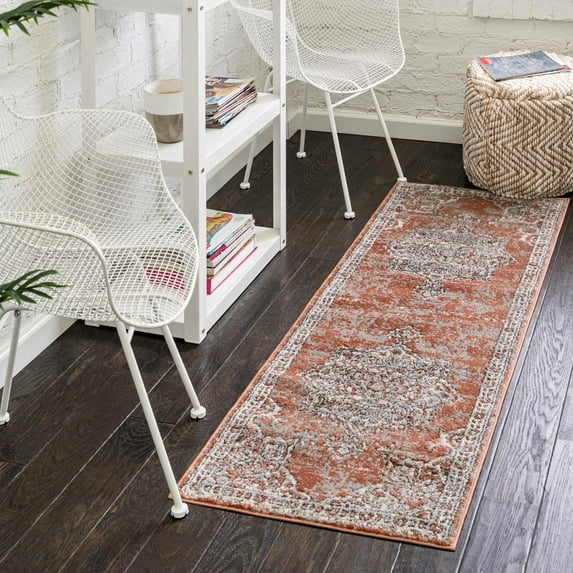 Unique Loom Nyla Collection Area Rug - Smile (2' x 6' Runner Salmon Pink/Black)