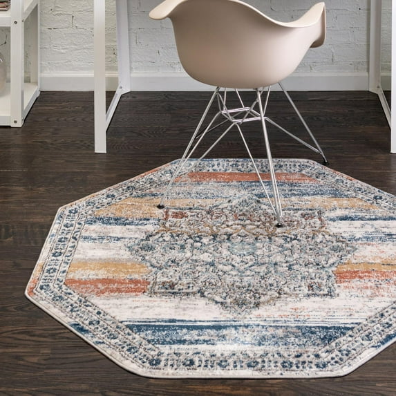 Unique Loom Nyla Collection Area Rug - Smile (4' Octagon Multi/Gray)