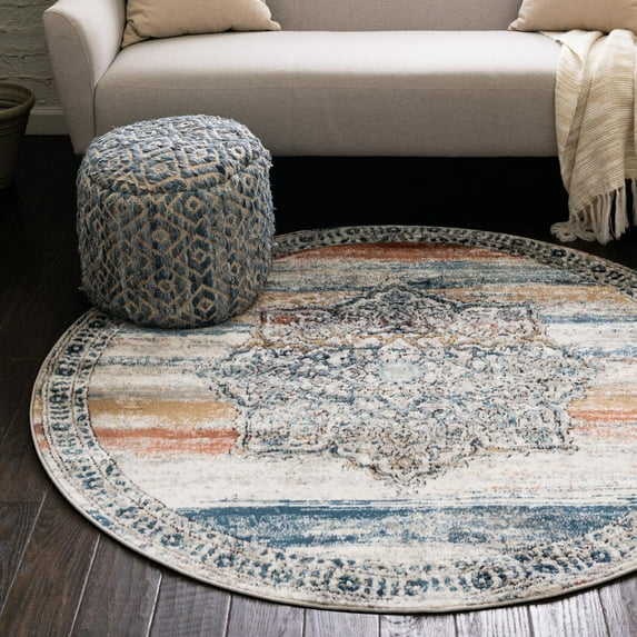 Unique Loom Nyla Collection Area Rug - Smile (5' 3" Round Multi/Gray)