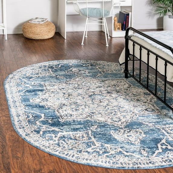 Unique Loom Nyla Collection Area Rug - Smile (5' 3" x 8' Oval Blue/Light Blue)